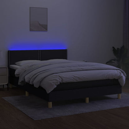 Boxspring Met Matras En Led Stof Zwart 140X190 Cm - Design Meubelz