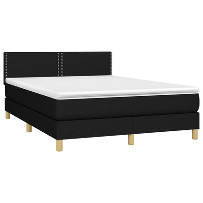 Boxspring Met Matras En Led Stof Zwart 140X190 Cm - Design Meubelz