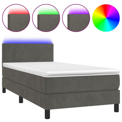 Boxspring Met Matras En Led Fluweel Donkergrijs 80X200 Cm - Design Meubelz