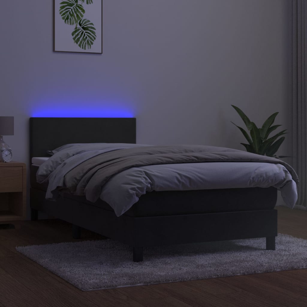 Boxspring Met Matras En Led Fluweel Donkergrijs 80X200 Cm - Design Meubelz