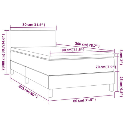 Boxspring Met Matras En Led Fluweel Donkergrijs 80X200 Cm - Design Meubelz