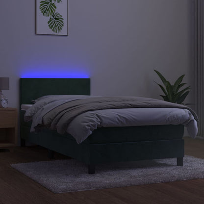 Boxspring Met Matras En Led Fluweel Donkergroen 80X200 Cm - Design Meubelz