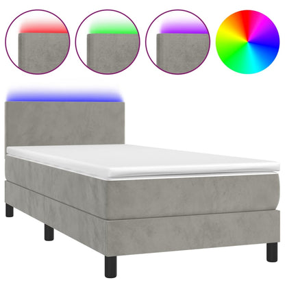 Boxspring Met Matras En Led Fluweel Lichtgrijs 90X190 Cm - Design Meubelz