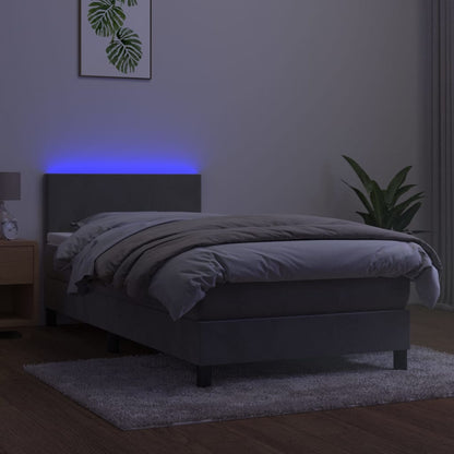 Boxspring Met Matras En Led Fluweel Lichtgrijs 90X190 Cm - Design Meubelz