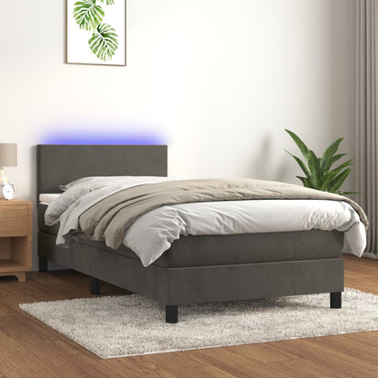 Boxspring Met Matras En Led Fluweel Donkergrijs 90X190 Cm - Design Meubelz