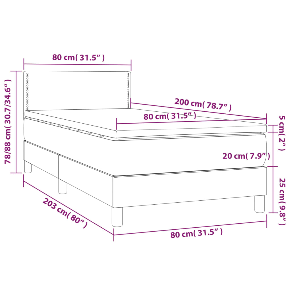 Boxspring Met Matras En Led Fluweel Lichtgrijs 80X200 Cm - Design Meubelz