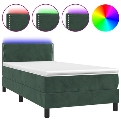 Boxspring Met Matras En Led Fluweel Donkergroen 80X200 Cm - Design Meubelz