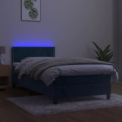 Boxspring Met Matras En Led Fluweel Donkerblauw 80X200 Cm - Design Meubelz