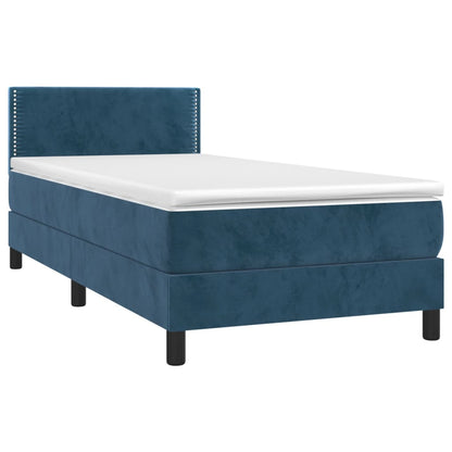 Boxspring Met Matras En Led Fluweel Donkerblauw 80X200 Cm - Design Meubelz