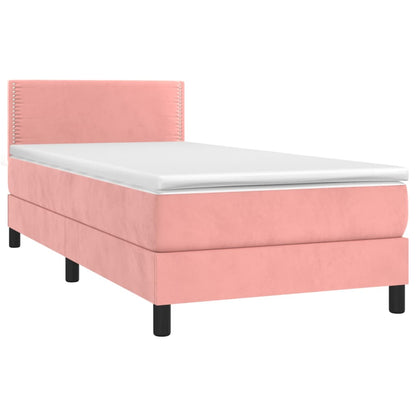 Boxspring Met Matras En Led Fluweel Roze 80X200 Cm - Design Meubelz