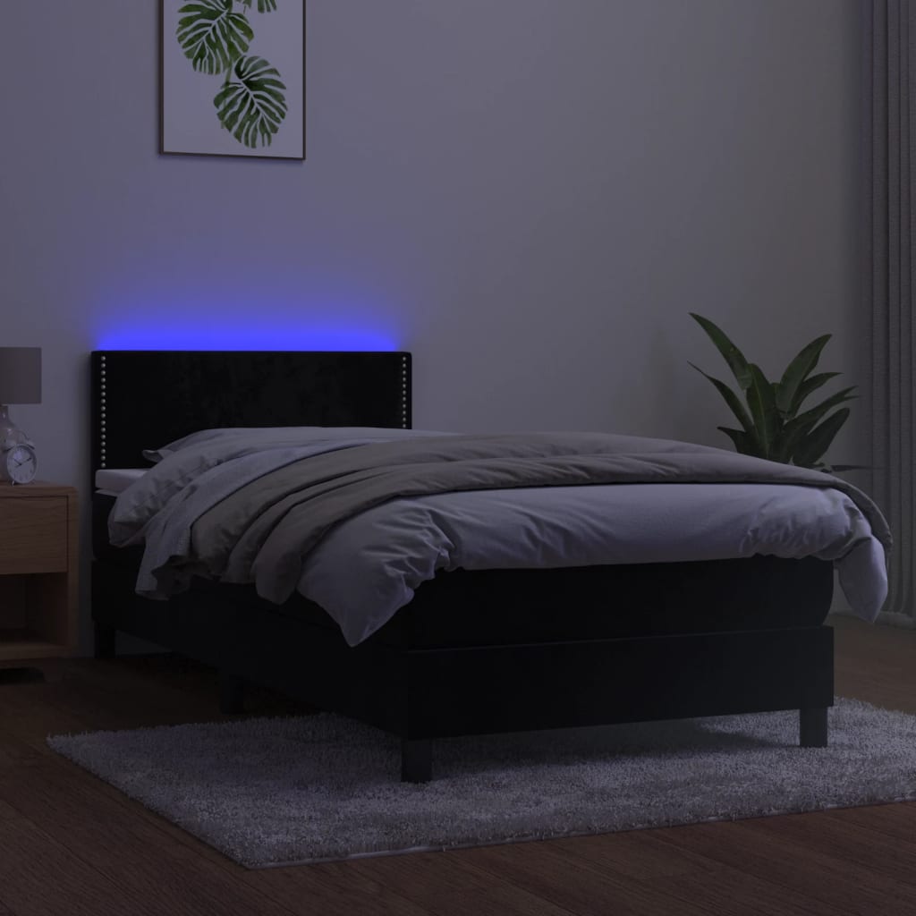 Boxspring Met Matras En Led Fluweel Zwart 90X190 Cm - Design Meubelz