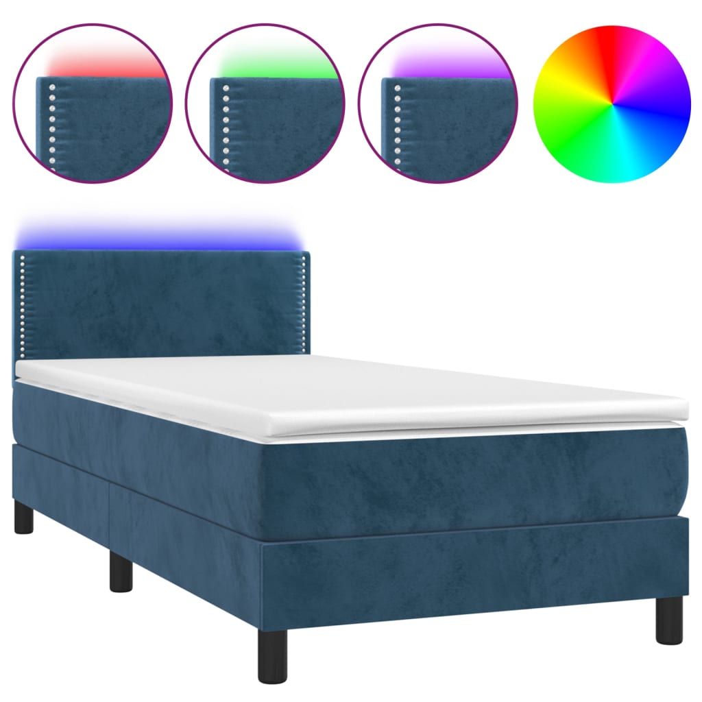 Boxspring Met Matras En Led Fluweel Donkerblauw 90X190 Cm - Design Meubelz