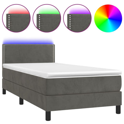 Boxspring Met Matras En Led Fluweel Donkergrijs 100X200 Cm - Design Meubelz