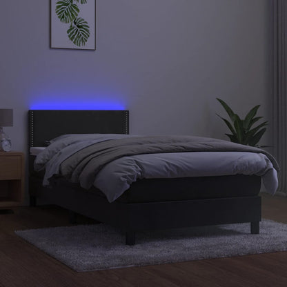 Boxspring Met Matras En Led Fluweel Donkergrijs 100X200 Cm - Design Meubelz