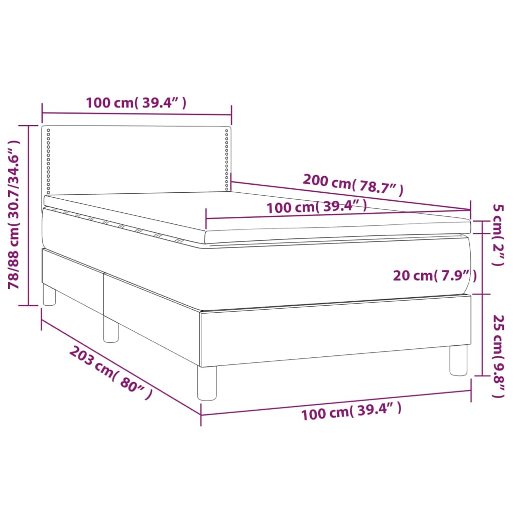 Boxspring Met Matras En Led Fluweel Donkergrijs 100X200 Cm - Design Meubelz