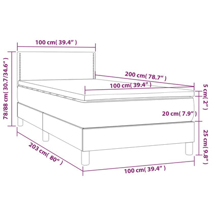 Boxspring Met Matras En Led Fluweel Donkergrijs 100X200 Cm - Design Meubelz