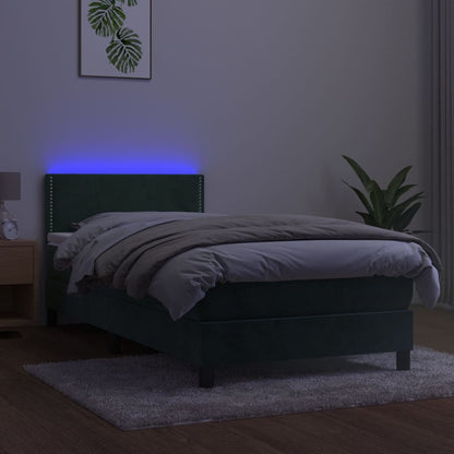 Boxspring Met Matras En Led Fluweel Donkergroen 100X200 Cm - Design Meubelz