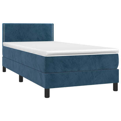 Boxspring Met Matras En Led Fluweel Donkerblauw 100X200 Cm - Design Meubelz