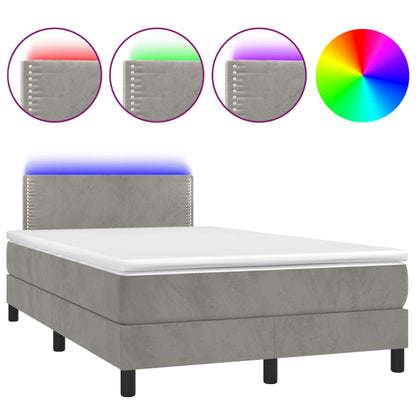 Boxspring Met Matras En Led Fluweel Lichtgrijs 120X200 Cm - Design Meubelz