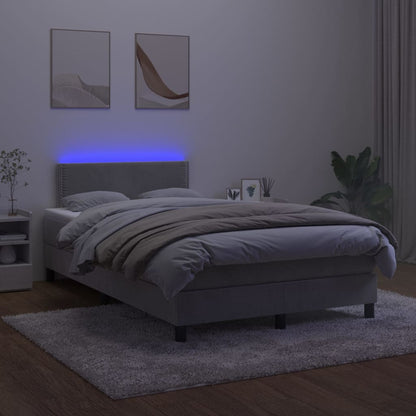 Boxspring Met Matras En Led Fluweel Lichtgrijs 120X200 Cm - Design Meubelz