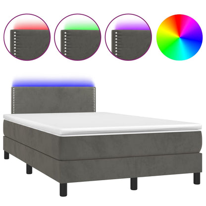 Boxspring Met Matras En Led Fluweel Donkergrijs 120X200 Cm - Design Meubelz