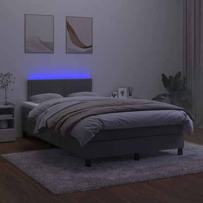 Boxspring Met Matras En Led Fluweel Donkergrijs 120X200 Cm - Design Meubelz