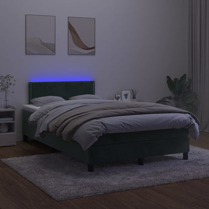 Boxspring Met Matras En Led Fluweel Donkergroen 120X200 Cm - Design Meubelz