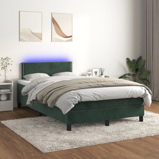 Boxspring Met Matras En Led Fluweel Donkergroen 120X200 Cm - Design Meubelz