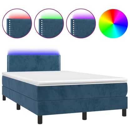 Boxspring Met Matras En Led Fluweel Donkerblauw 120X200 Cm - Design Meubelz