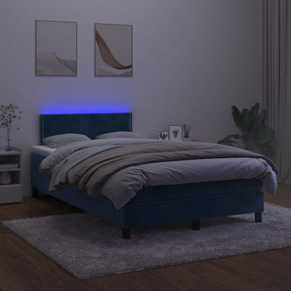 Boxspring Met Matras En Led Fluweel Donkerblauw 120X200 Cm - Design Meubelz