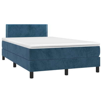 Boxspring Met Matras En Led Fluweel Donkerblauw 120X200 Cm - Design Meubelz