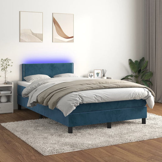 Boxspring Met Matras En Led Fluweel Donkerblauw 120X200 Cm - Design Meubelz