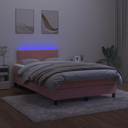 Boxspring Met Matras En Led Fluweel Roze 120X200 Cm - Design Meubelz