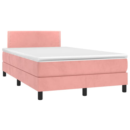 Boxspring Met Matras En Led Fluweel Roze 120X200 Cm - Design Meubelz