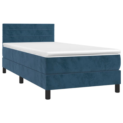 Boxspring Met Matras En Led Fluweel Donkerblauw 80X200 Cm - Design Meubelz