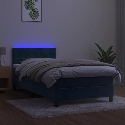 Boxspring Met Matras En Led Fluweel Donkerblauw 80X200 Cm - Design Meubelz