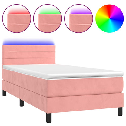 Boxspring Met Matras En Led Fluweel Roze 80X200 Cm - Design Meubelz