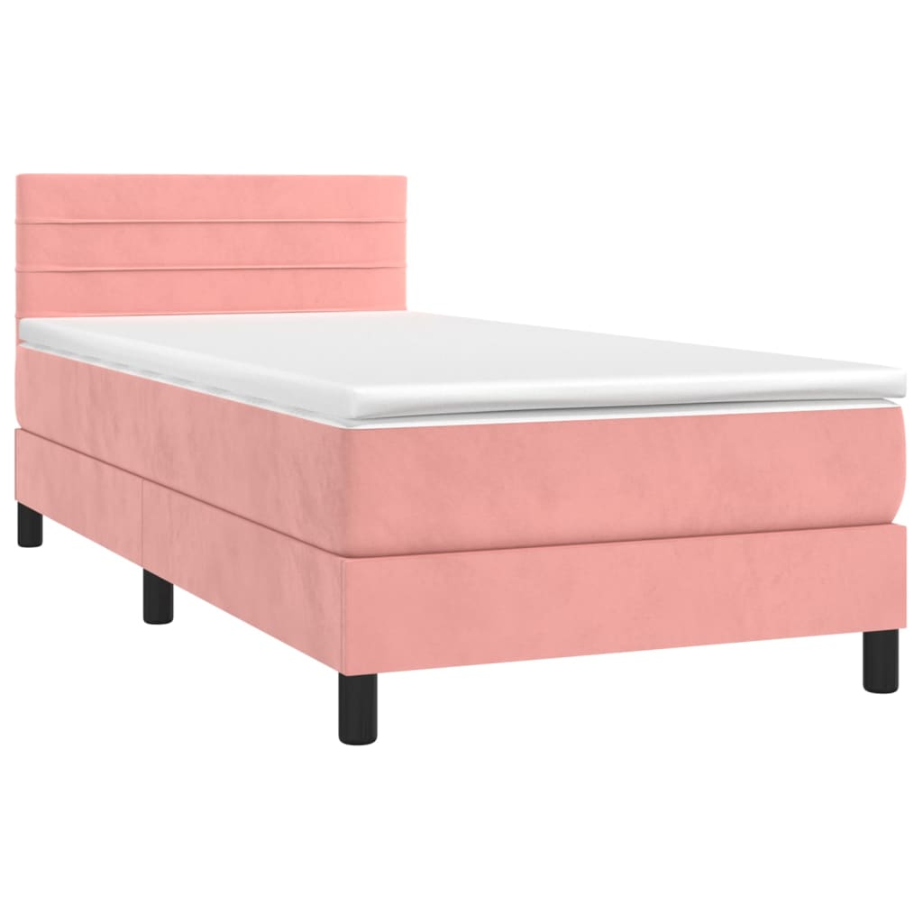 Boxspring Met Matras En Led Fluweel Roze 80X200 Cm - Design Meubelz