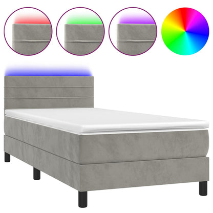 Boxspring Met Matras En Led Fluweel Lichtgrijs 90X190 Cm - Design Meubelz