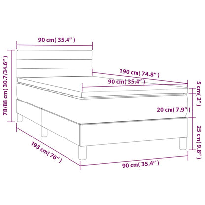 Boxspring Met Matras En Led Fluweel Lichtgrijs 90X190 Cm - Design Meubelz