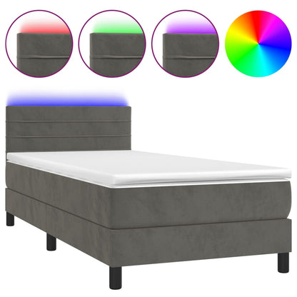 Boxspring Met Matras En Led Fluweel Donkergrijs 90X190 Cm - Design Meubelz