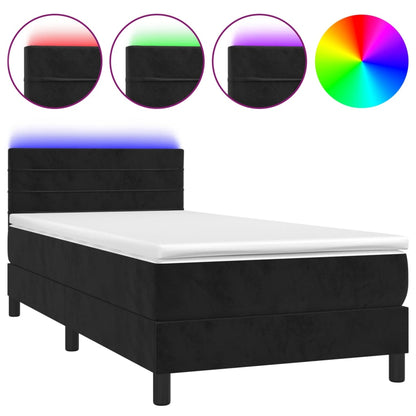 Boxspring Met Matras En Led Fluweel Zwart 90X190 Cm - Design Meubelz