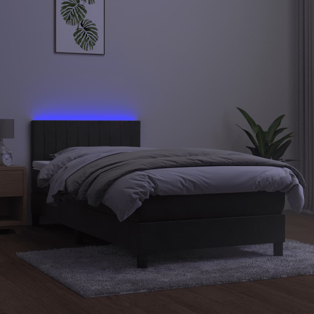 Boxspring Met Matras En Led Fluweel Donkergrijs 80X200 Cm - Design Meubelz