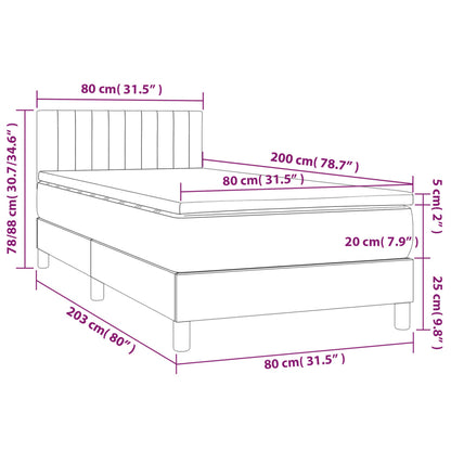 Boxspring Met Matras En Led Fluweel Donkergrijs 80X200 Cm - Design Meubelz