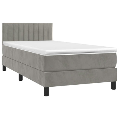 Boxspring Met Matras En Led Fluweel Lichtgrijs 90X190 Cm - Design Meubelz