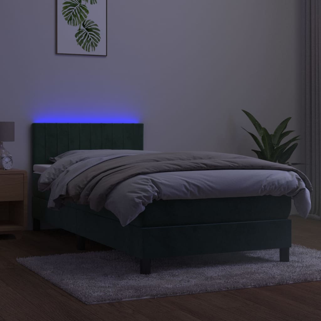 Boxspring Met Matras En Led Fluweel Donkergroen 90X190 Cm - Design Meubelz