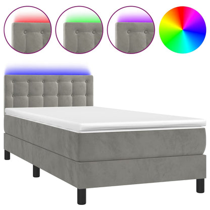 Boxspring Met Matras En Led Fluweel Lichtgrijs 80X200 Cm - Design Meubelz