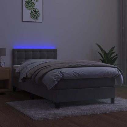 Boxspring Met Matras En Led Fluweel Lichtgrijs 80X200 Cm - Design Meubelz