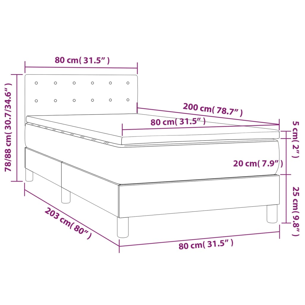 Boxspring Met Matras En Led Fluweel Lichtgrijs 80X200 Cm - Design Meubelz