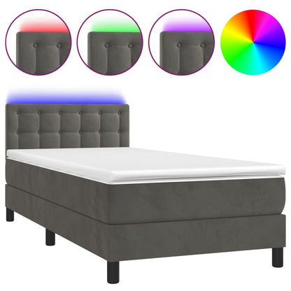 Boxspring Met Matras En Led Fluweel Donkergrijs 80X200 Cm - Design Meubelz